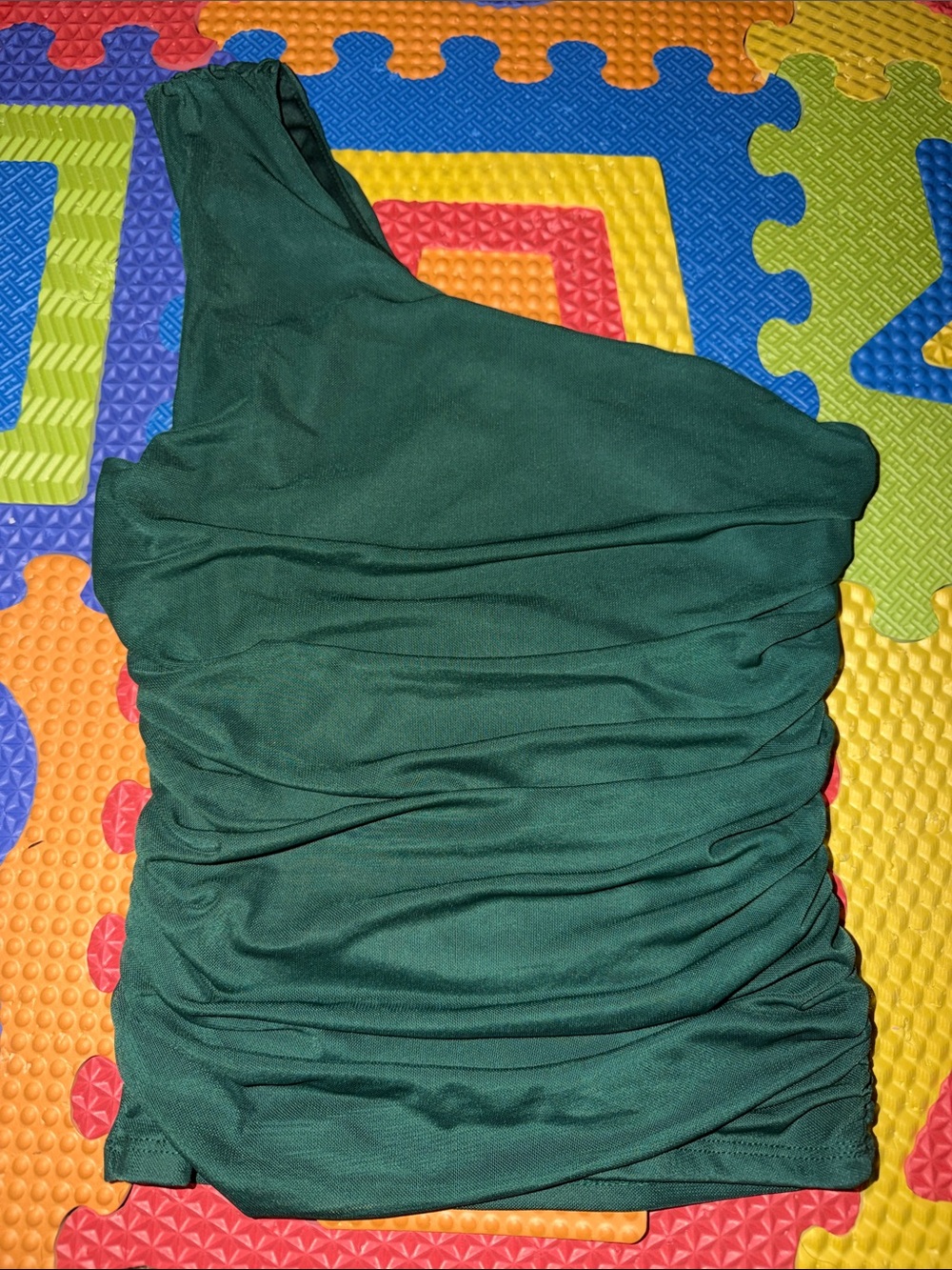 Papermoon One-Shoulder Ruched Top in Dark Green